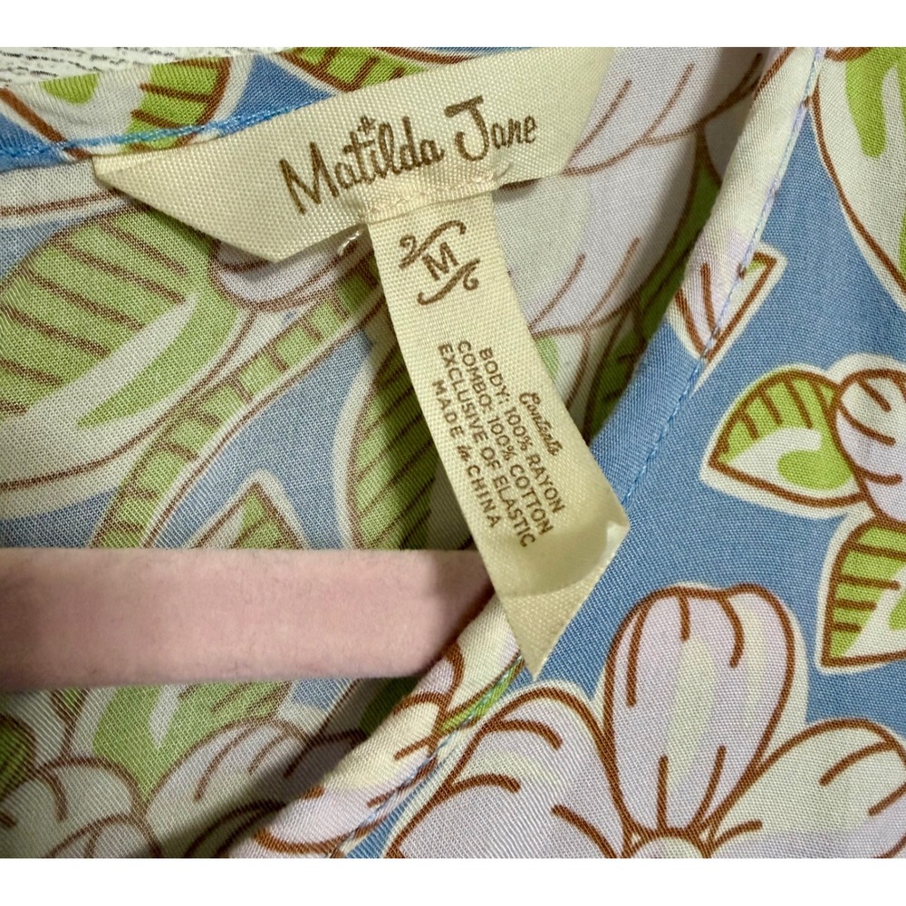 Matilda Jane Floral Smocked Maxi Dress Blue Pink‎ Flutter Sleeve Women Size M - Picture 2 of 12